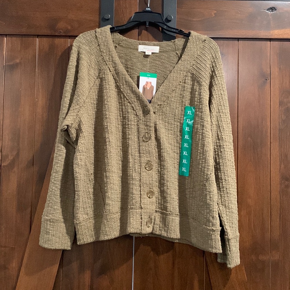Olive green button up cardigan
